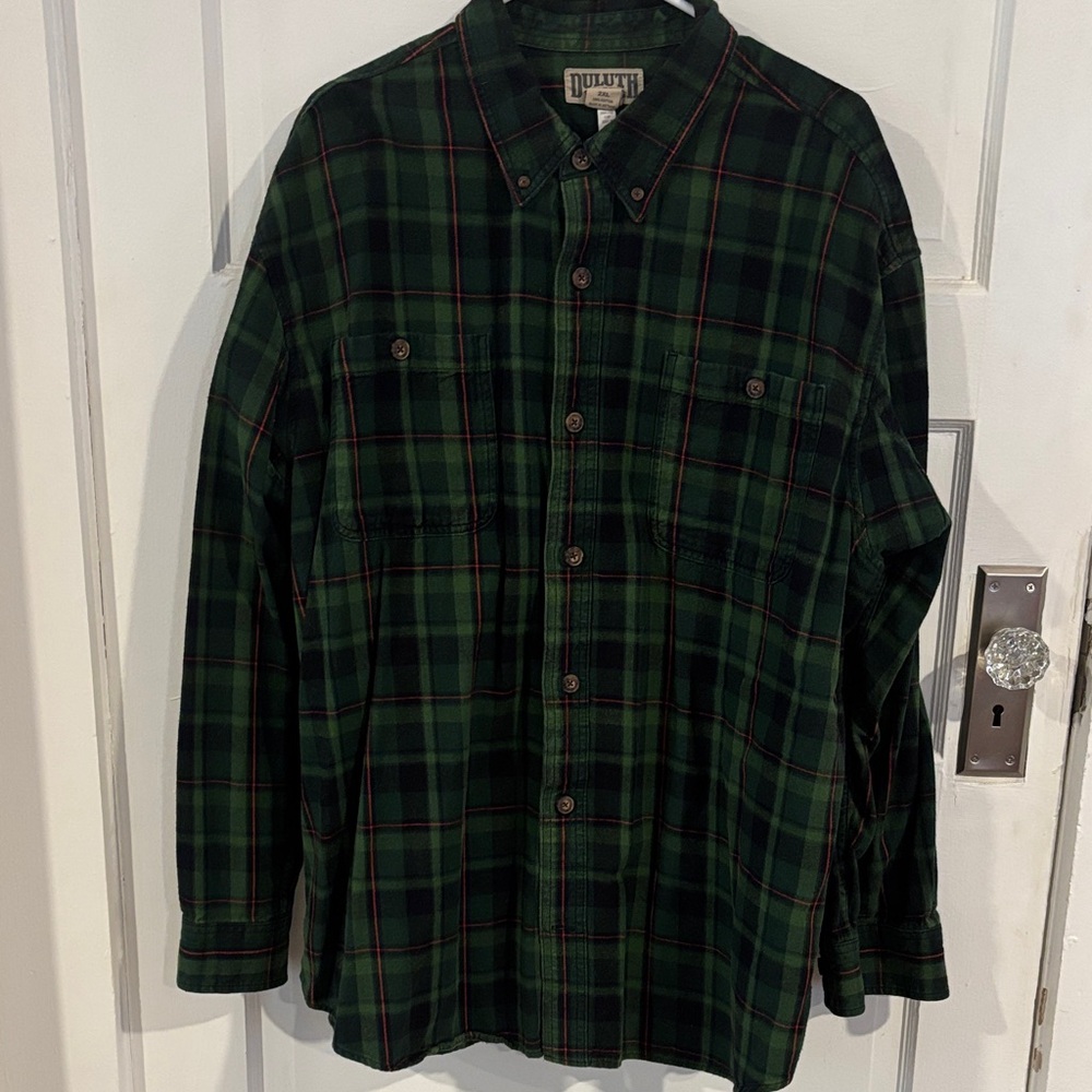 Duluth Trading Co Men's Green and Black Plaid Shirt Men’s 2xl